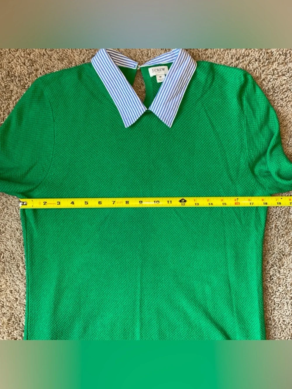 J.Crew Cotton Sweater with Contrast Striped Collar Womens M Green Preppy 90s